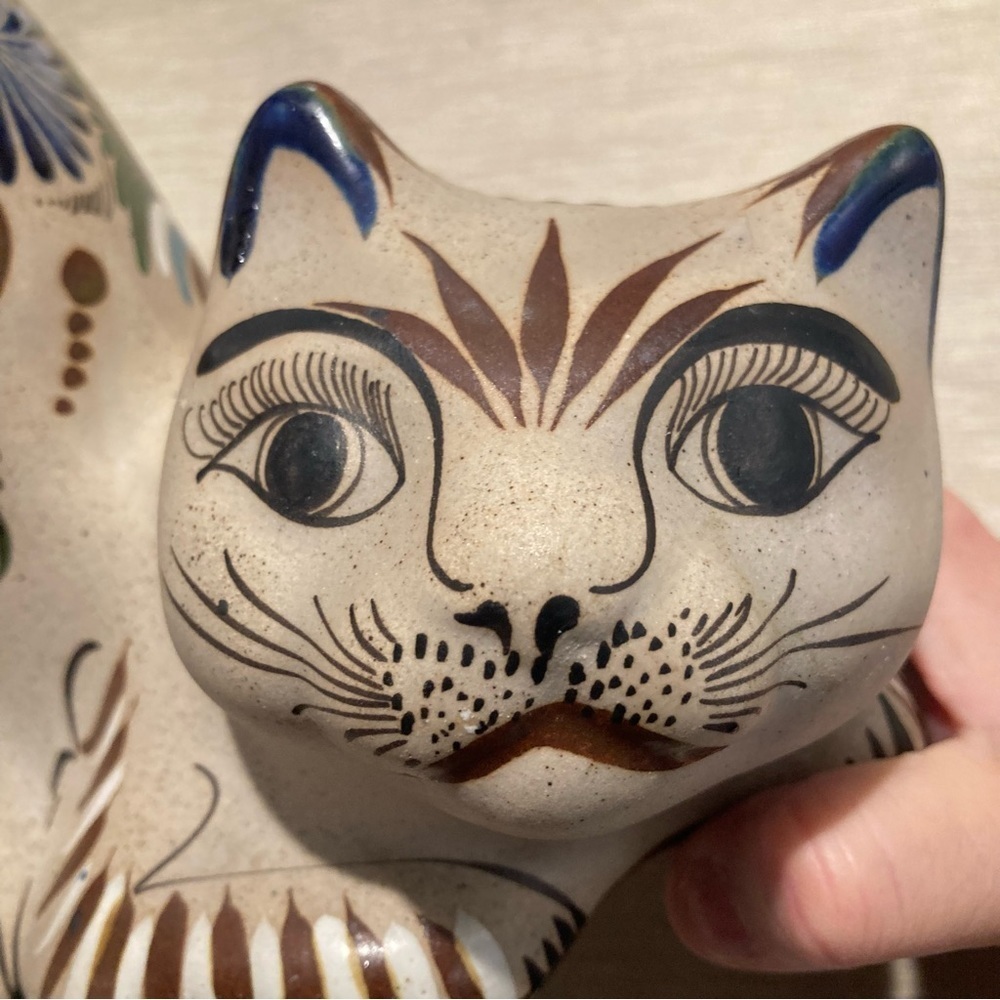 TONALA CERAMICS Stretching Cat Hand painted Ceramic Decoration Figurine Cat